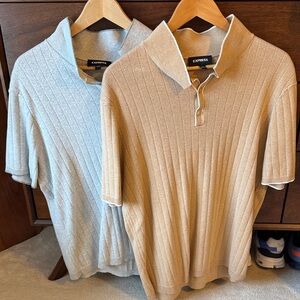 Express Ribbed Polo Shirts in Tan and Light Gray
